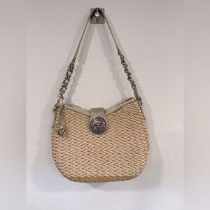 Brighton Jani Straw Chain Shoulder Bag Gold Silver Leather Strap